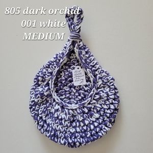 MEDIUM 805 DARK ORCHID 001 WHITE HANDMADE CROCHETED  HANGING WALL BASKET 2…
